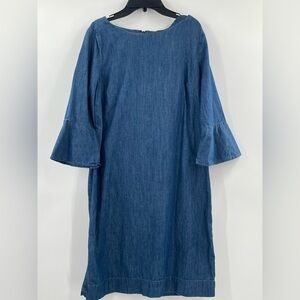 Talbots Women's Shift Dress Size 10 Blue Chambray Flounce Bell Sleeves